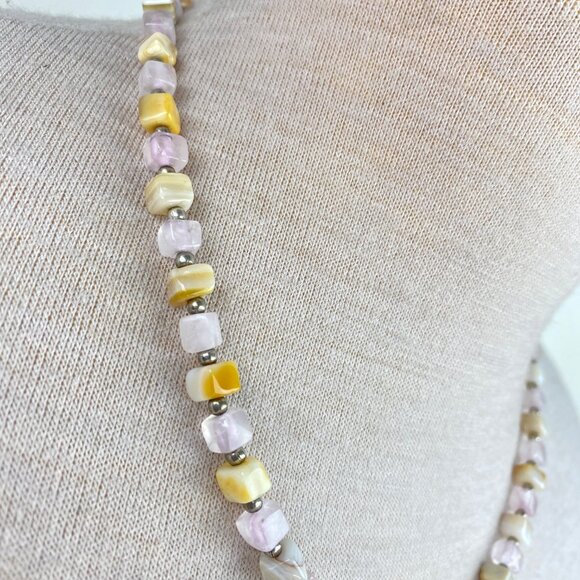 Vintage Mixed Square Stone Bead Necklace Hook Closure 21" - Picture 5 of 8